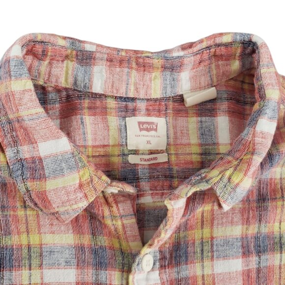 Levi's Men’s Linen Cotton Blend CollaredShort Sleeve Multicolored Plaid XL - Picture 4 of 5
